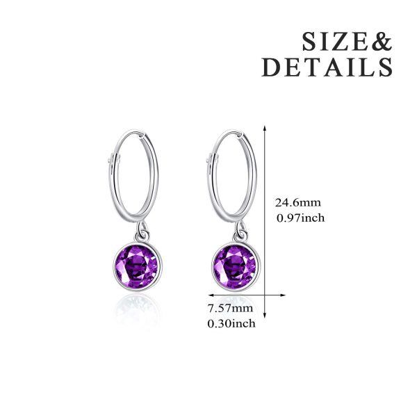 Sterling Silver Round cut Simulated Amethyst Crystal Drop Earrings-1