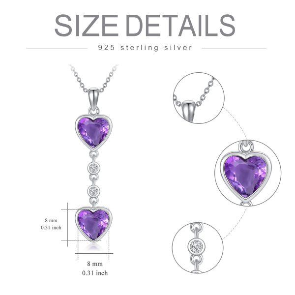 Sterling Silver Double Heart Shaped Amethyst Pendant Necklace-1