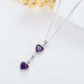 wholesale 925 Sterling Silver Heart-Shaped Natural Amethyst Double Drop Necklace for Women-0-3