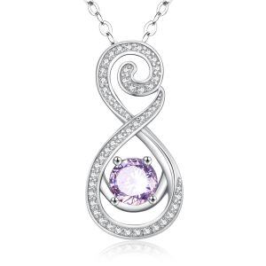 Sterling Silver Infinity Amethyst Pendant Necklace with June Birthstone-0