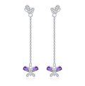 wholesale 925 Sterling Silver Purple Amethyst Butterfly Dangle Earrings - February Birthday Gift Ideas-0-0