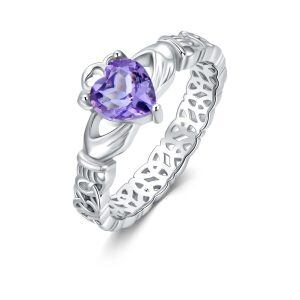 Sterling Silver Amethyst Irish Claddagh Ring-0