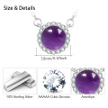wholesale 925 Sterling Silver Round Purple Zircon Halo Pendant Necklace for Women-0-1