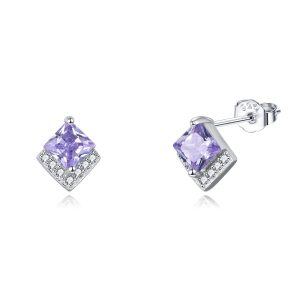 Sterling Silver Square Created Light Amethyst Zircon Stud Earrings with June Birthstone-0