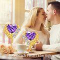 wholesale 10K Gold Purple Crystal Heart Angel Wings Studs for Women Girl's Fashion s-0-5