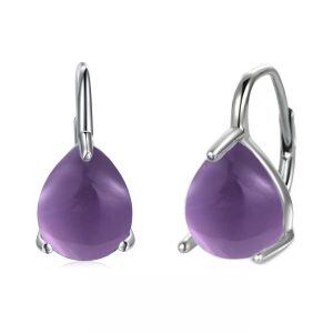 Sterling Silver Teardrop Amethyst Huggie Earrings with February Birthstone-0