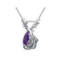 wholesale 925 Sterling Silver Purple Amethyst Phoenix Pendant Healing Stone Necklaces Gifts for Her- Rhodium Plated