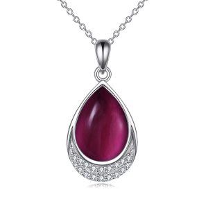 Sterling Silver Amethyst Teardrop Pendant Necklace-0