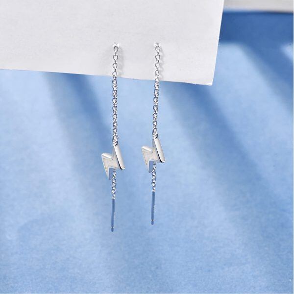 Sterling Silver Opal Lighting Bolt Threader Earrings-4