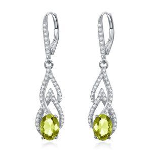 Sterling Silver Green Peridot Teardrop Drop Earrings with August Birthstone-0