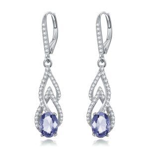 Sterling Silver Alexandrite Teardrop Drop Earrings with June Birthstone-0