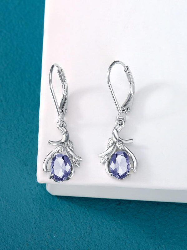 Sterling Silver Alexandrite Teardrop Drop Earrings with June Birthstone-3