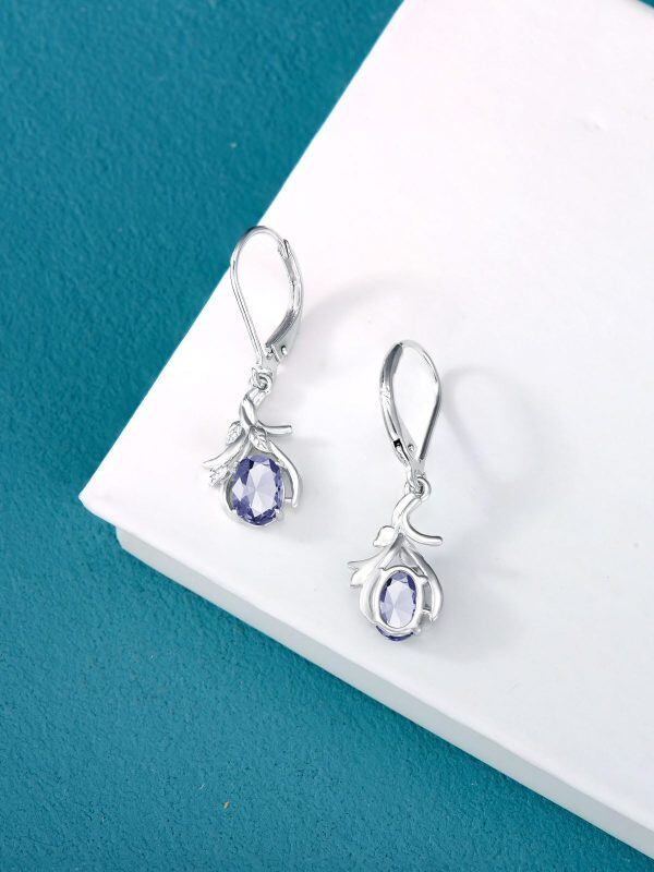 Sterling Silver Alexandrite Teardrop Drop Earrings with June Birthstone-4