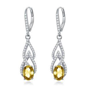 Sterling Silver Citrine Teardrop Drop Earrings with November Birthstone-0