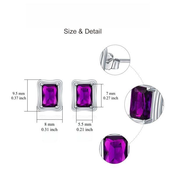 Sterling Silver 5mm * 7mm Created Purple Amethyst Stud Earrings-1