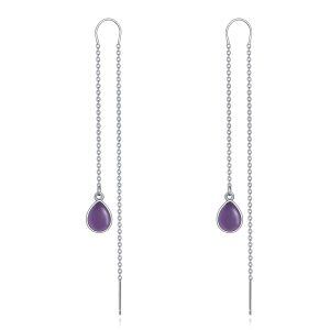 Sterling Silver Amethyst Tassel Pull Through Threader Earrings-0