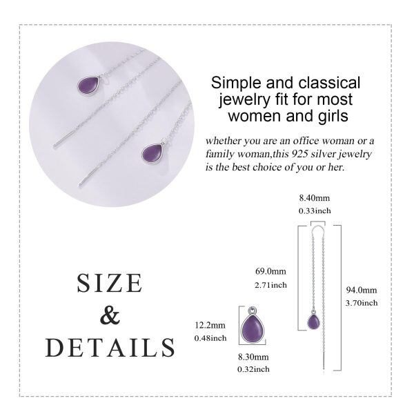 Sterling Silver Amethyst Tassel Pull Through Threader Earrings-1