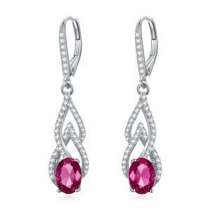 Sterling Silver Ruby Teardrop Drop Earrings with July Birthstone-0