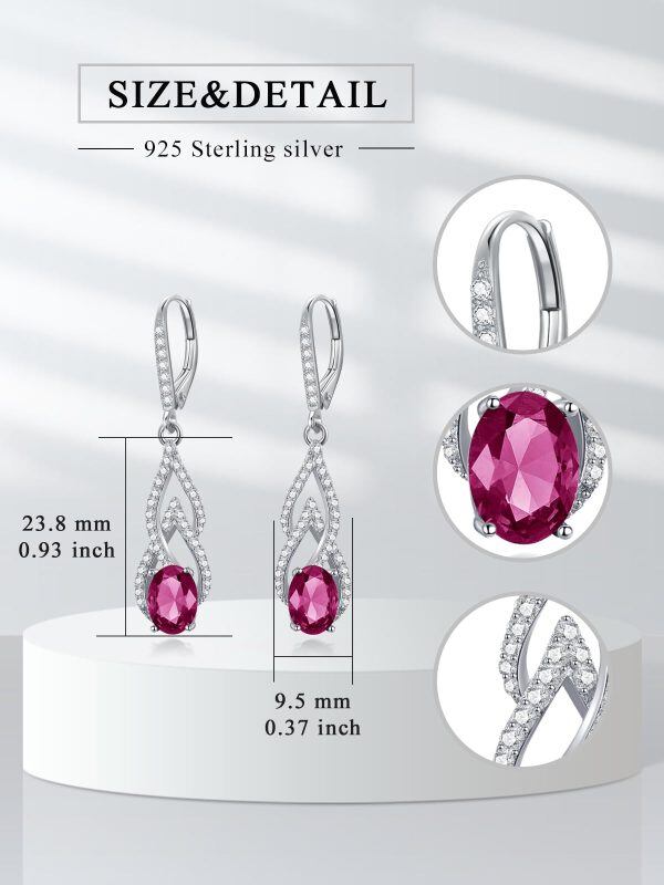 Sterling Silver Ruby Teardrop Drop Earrings with July Birthstone-1