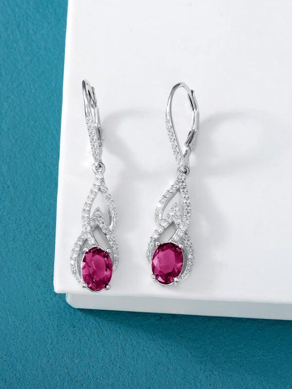 Sterling Silver Ruby Teardrop Drop Earrings with July Birthstone-2