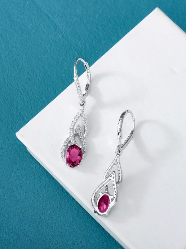 Sterling Silver Ruby Teardrop Drop Earrings with July Birthstone-3