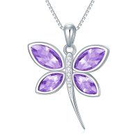 wholesale 925 Sterling Silver Purple Crystal Butterfly Pendant Necklaces for Women  Ideas- Rhodium Plated