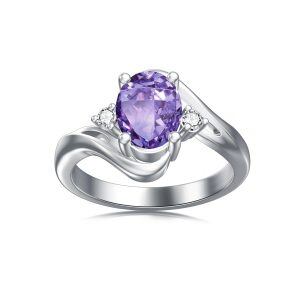 Sterling Silver Oval Amethyst Eternity Rings with February Birthstone-0