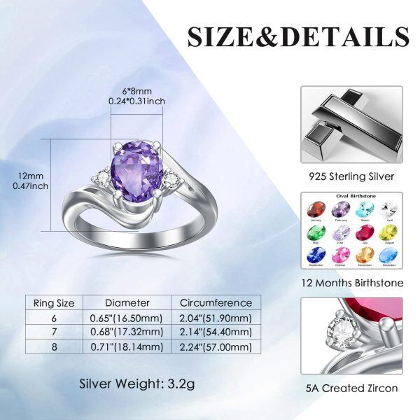 Sterling Silver Oval Amethyst Eternity Rings with February Birthstone-2