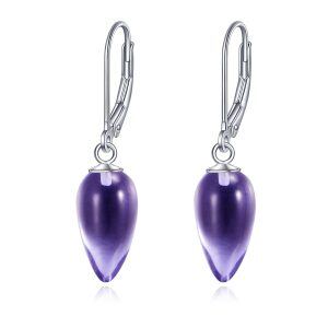 Sterling Silver Amethyst Drop Earrings-0