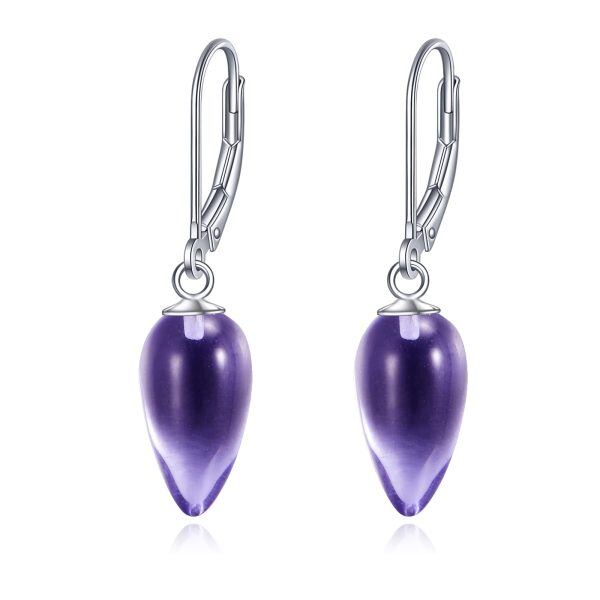 Sterling Silver Amethyst Drop Earrings-0