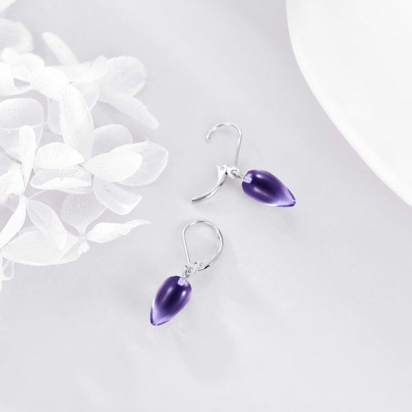 Sterling Silver Amethyst Drop Earrings-3