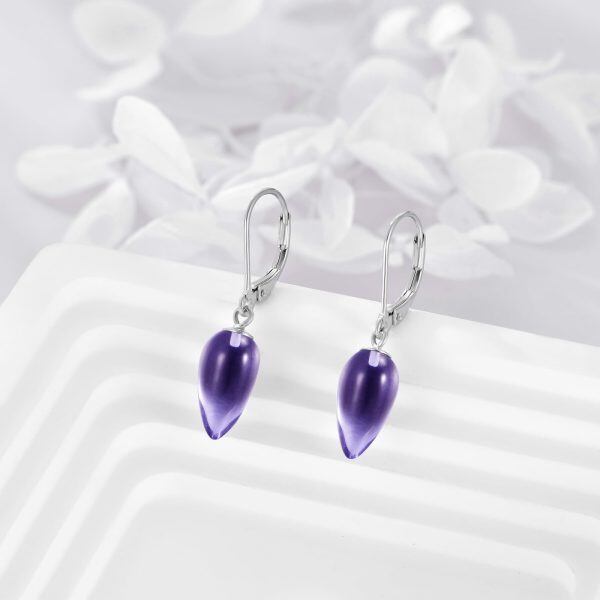 Sterling Silver Amethyst Drop Earrings-4