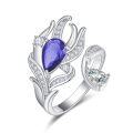 wholesale 925 Sterling Silver Purple Crystal Feather Open Adjustable Ring for Women Angel -0-0