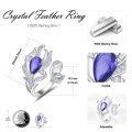 wholesale 925 Sterling Silver Purple Crystal Feather Open Adjustable Ring for Women Angel -0-1