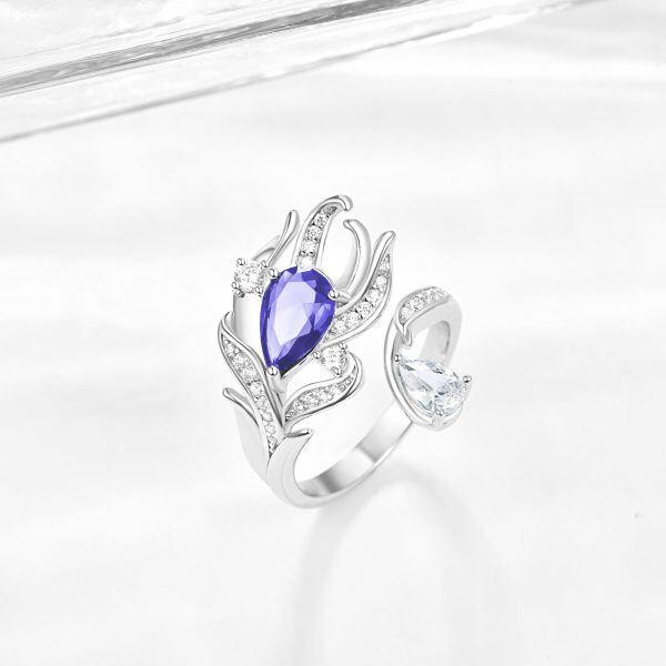 Sterling Silver Feather Amethyst Adjustable Ring with February Birthstone-4