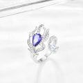 wholesale 925 Sterling Silver Purple Crystal Feather Open Adjustable Ring for Women Angel -0-4