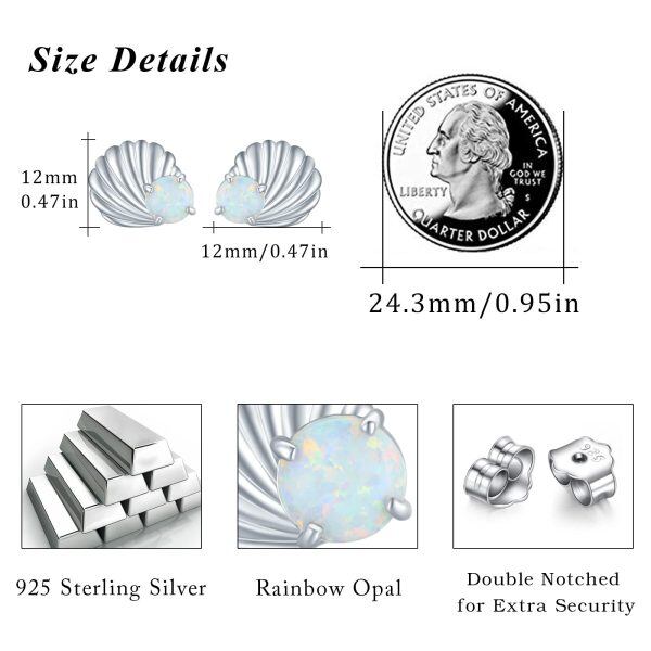 Sterling Silver Opal Sea Shell Stud Earrings-1