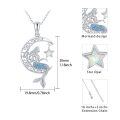 wholesale 925 Sterling Silver Moon & Star Mermaid Pendant with Blue CZs and White Opals Necklaces s for Girls Women-0-1