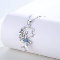 wholesale 925 Sterling Silver Moon & Star Mermaid Pendant with Blue CZs and White Opals Necklaces s for Girls Women-0-4