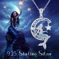 wholesale 925 Sterling Silver Moon & Star Mermaid Pendant with Blue CZs and White Opals Necklaces s for Girls Women-0-5