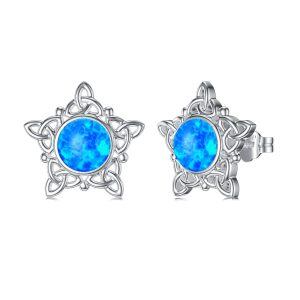 Sterling Silver Celtic Knot Stud Earring with Opal-0