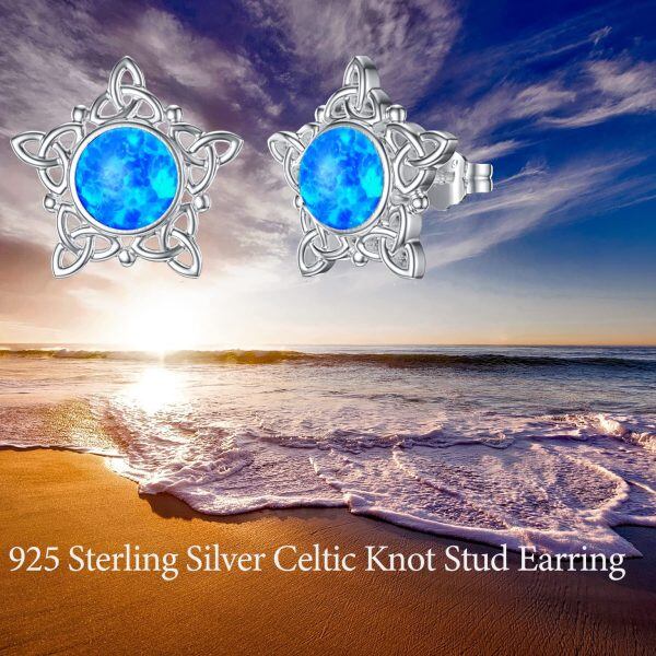 Sterling Silver Celtic Knot Stud Earring with Opal-5