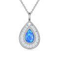 wholesale 925 Sterling Silver Plated Teardrop Shape Blue Fire Opal Stone Pendant Necklaces for Women Girl Mother's Day Gifts-0-0