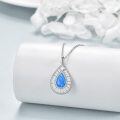 wholesale 925 Sterling Silver Plated Teardrop Shape Blue Fire Opal Stone Pendant Necklaces for Women Girl Mother's Day Gifts-0-3