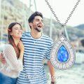 wholesale 925 Sterling Silver Plated Teardrop Shape Blue Fire Opal Stone Pendant Necklaces for Women Girl Mother's Day Gifts-0-5