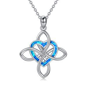 Sterling Silver Infinity Love Pendant Necklace with Blue Opal-0