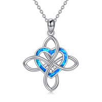 wholesale 925 Sterling Silver Blue Created Opal Celtic Knot Pendant Necklace - 45 cm Chain Length- Rhodium Plated