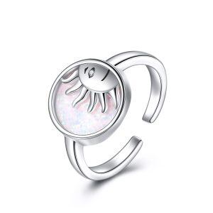 Sterling Silver Opal Sun Adjustable Ring-0