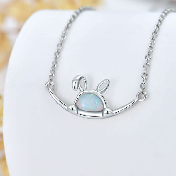 Sterling Silver Rabbit Pendant Necklace with Opal-3