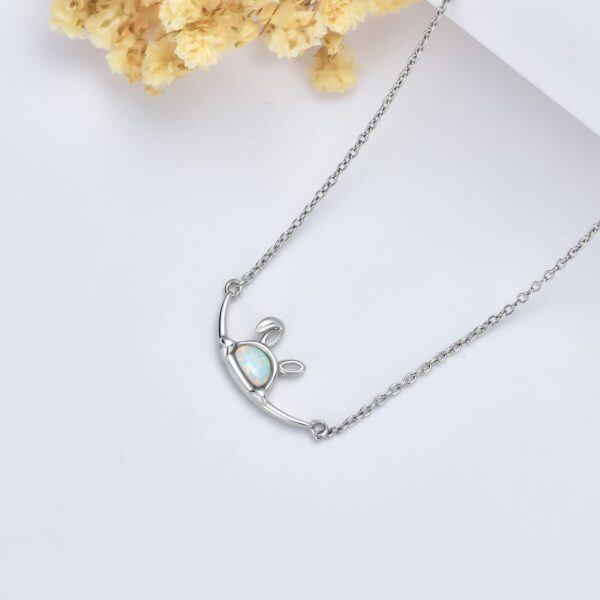 Sterling Silver Rabbit Pendant Necklace with Opal-4